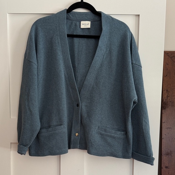 Wrap London Sweaters - Blue Wrap London Cardigan with Snap Enclosures